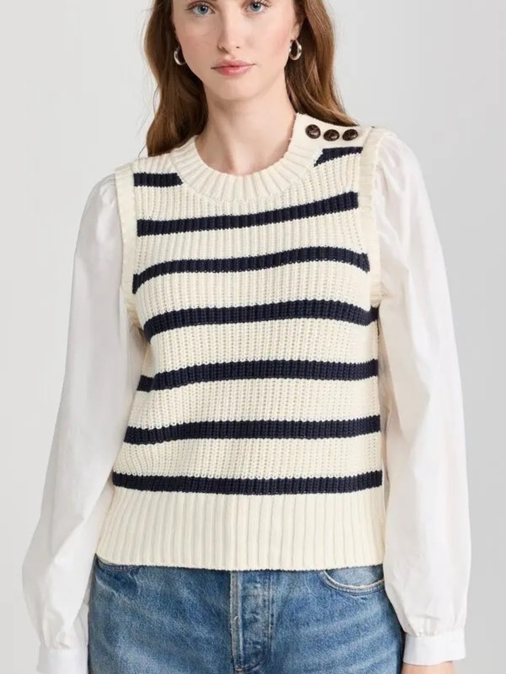 Rails Sade Cotton Sweater Vest Striped White & Black XS